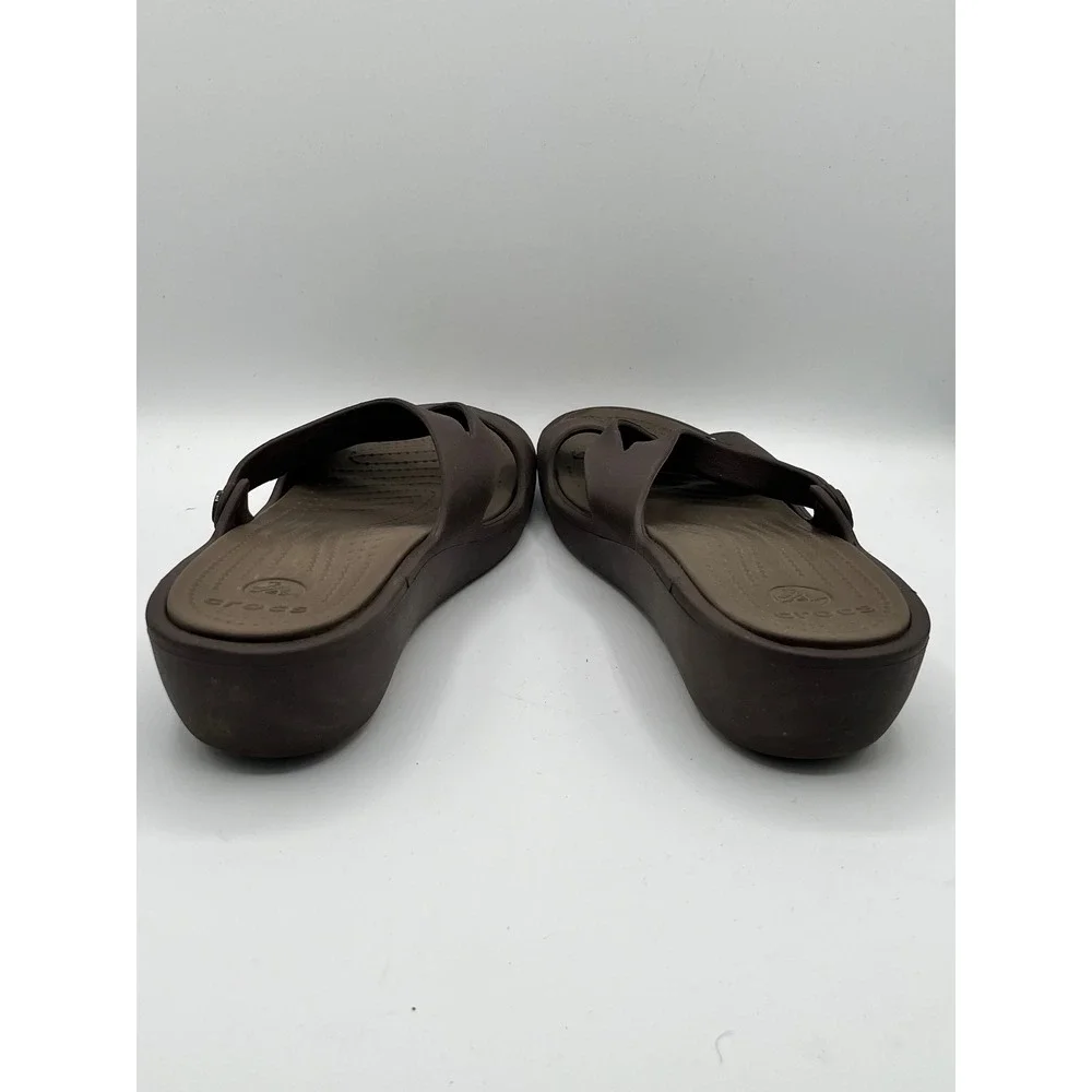 Crocs Patricia Women Sz 9 Espresso Brown Wedge Strappy Comfort Sandals